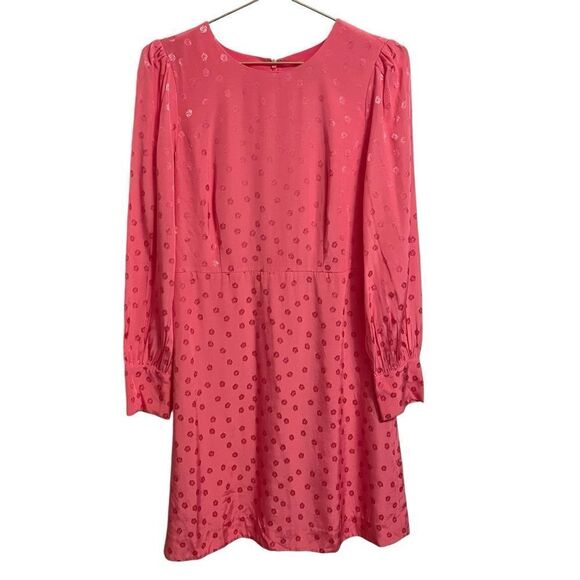 J. Crew Shift Dress in Jacquard Floral Dot Pink Long Sleeve Button Cuffs Size 6 - Picture 1 of 8